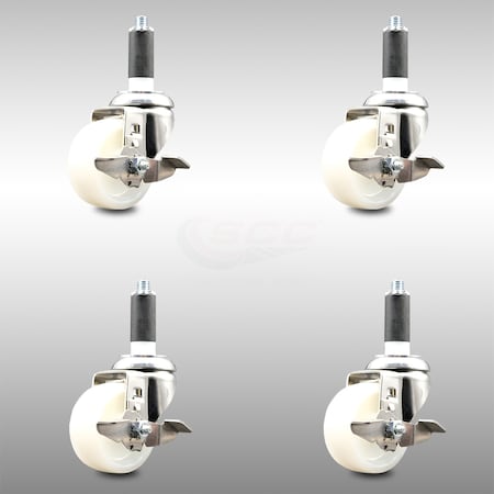 Service Caster 3 Inch 316SS Nylon Wheel Swivel 1-1/8 Inch Expanding Stem Caster Set Brake SCC SCC-SS316EX20S314-NYS-TLB-118-4